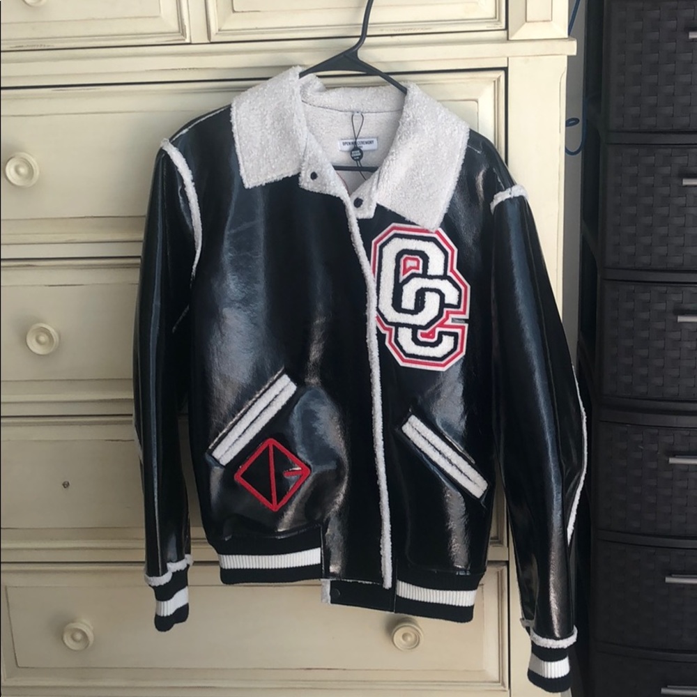 Opening Ceremony: patent leather varsity jacket